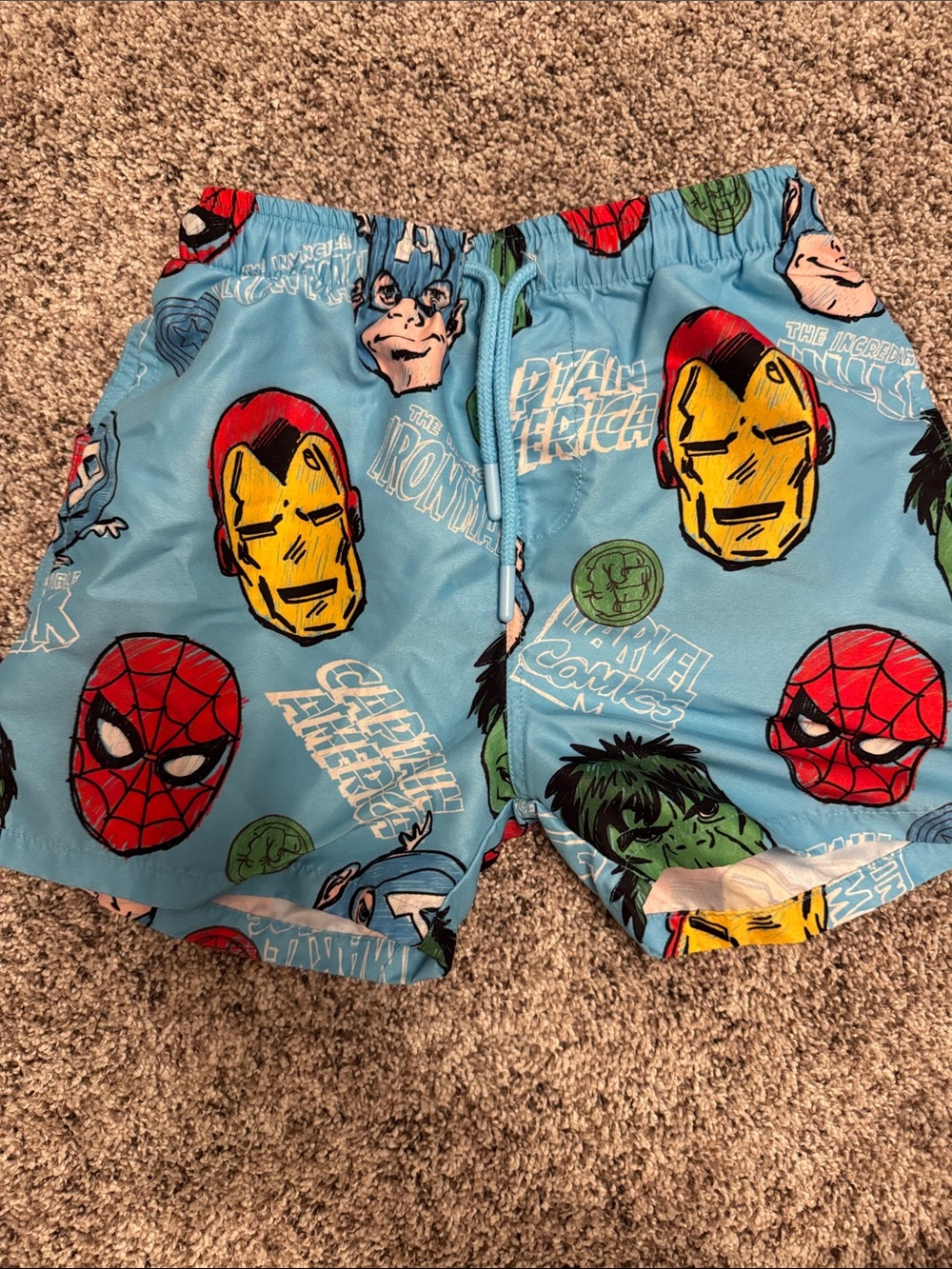 Posh Peanut Boys Marvel Swim Trunks 6T Light Blue Superhero